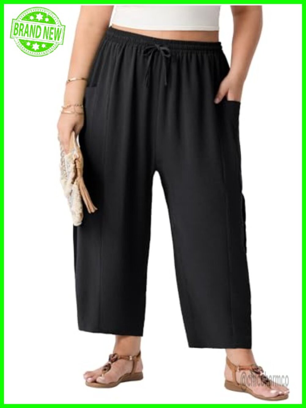 Plus Size High Waisted Wide Leg Palazzo Pants With Pockets